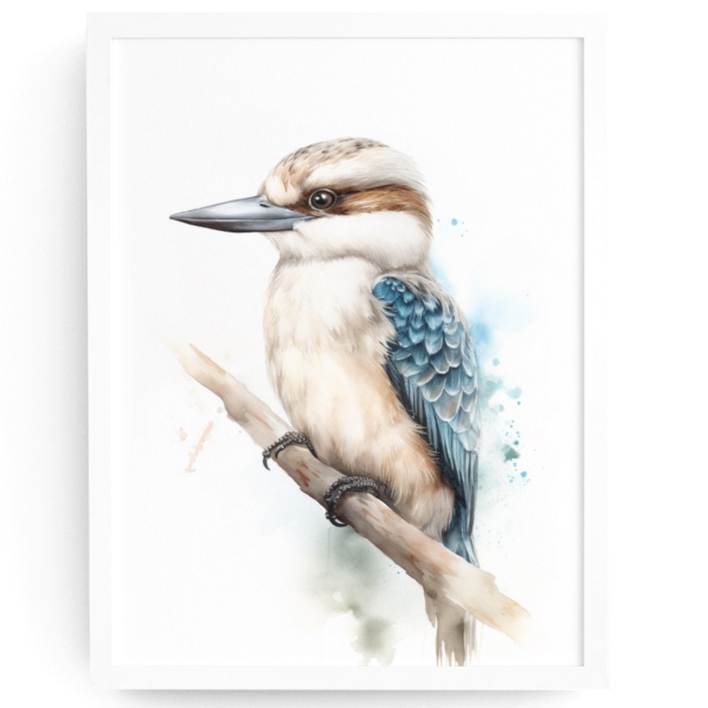 Watercolor Kookaburra Bird Portrait Wall Art Illustration Print Unframed